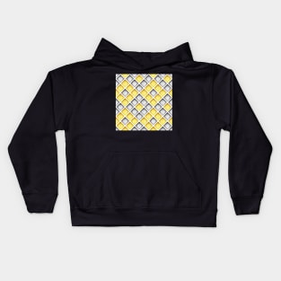 Yellow and Gray 3d Geometric Pattern, Rhombic Harlequin Motif Kids Hoodie